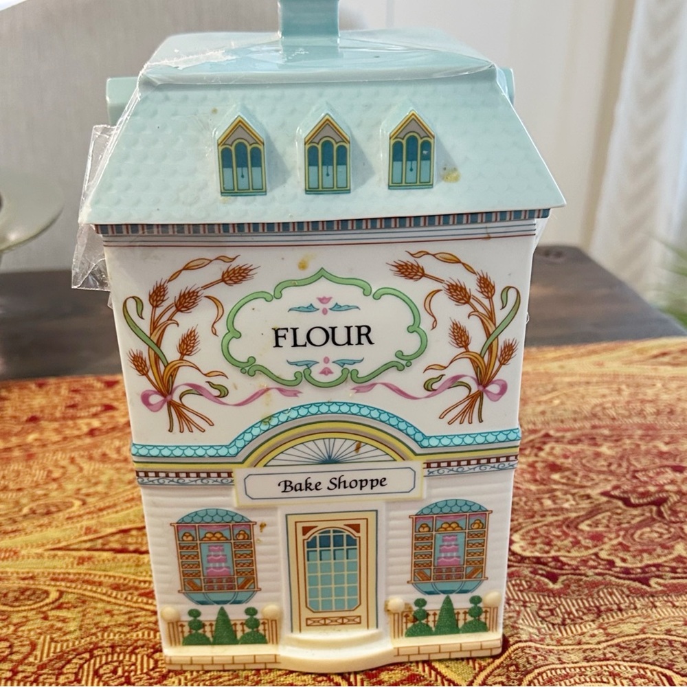 Lenox Village Flour "Bake Shoppe" porcelain canister with a lid.